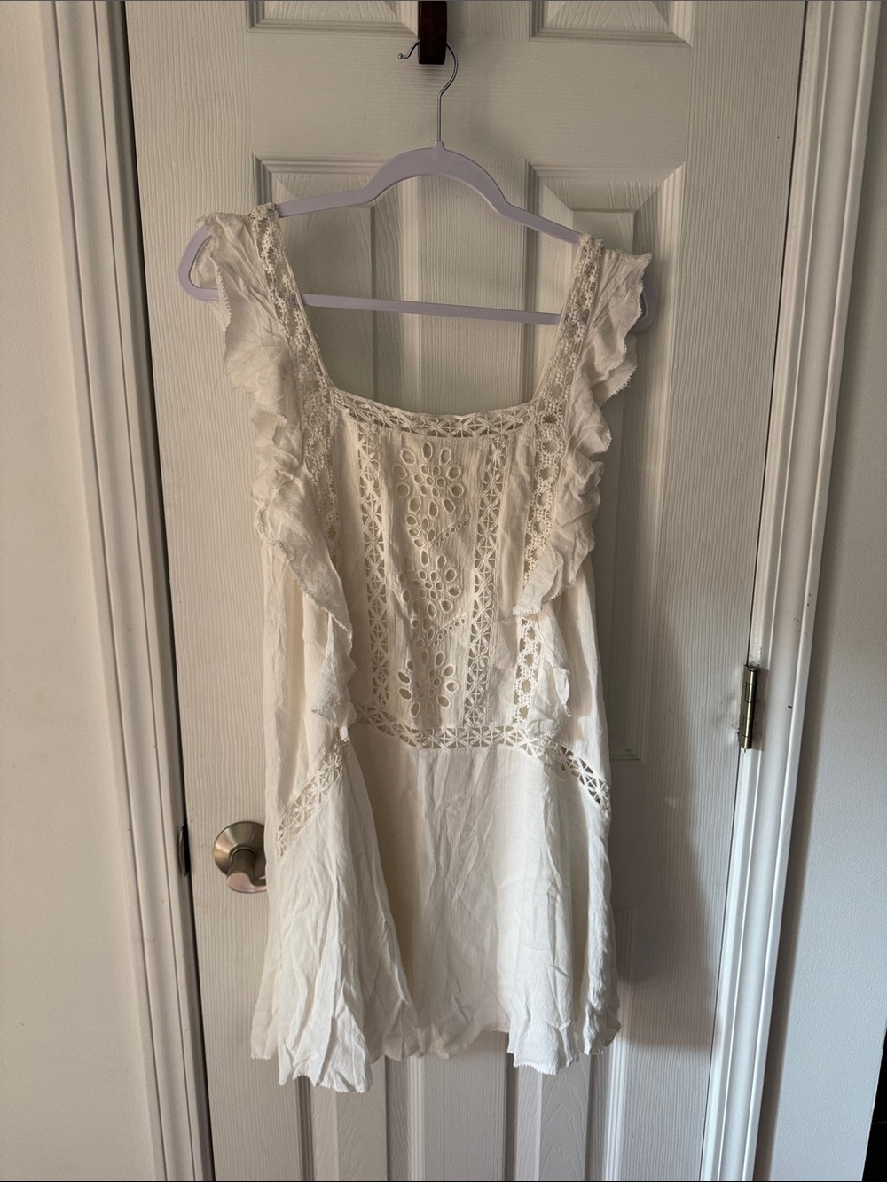 Free People Ivory Crochet Ruffle Tank Top